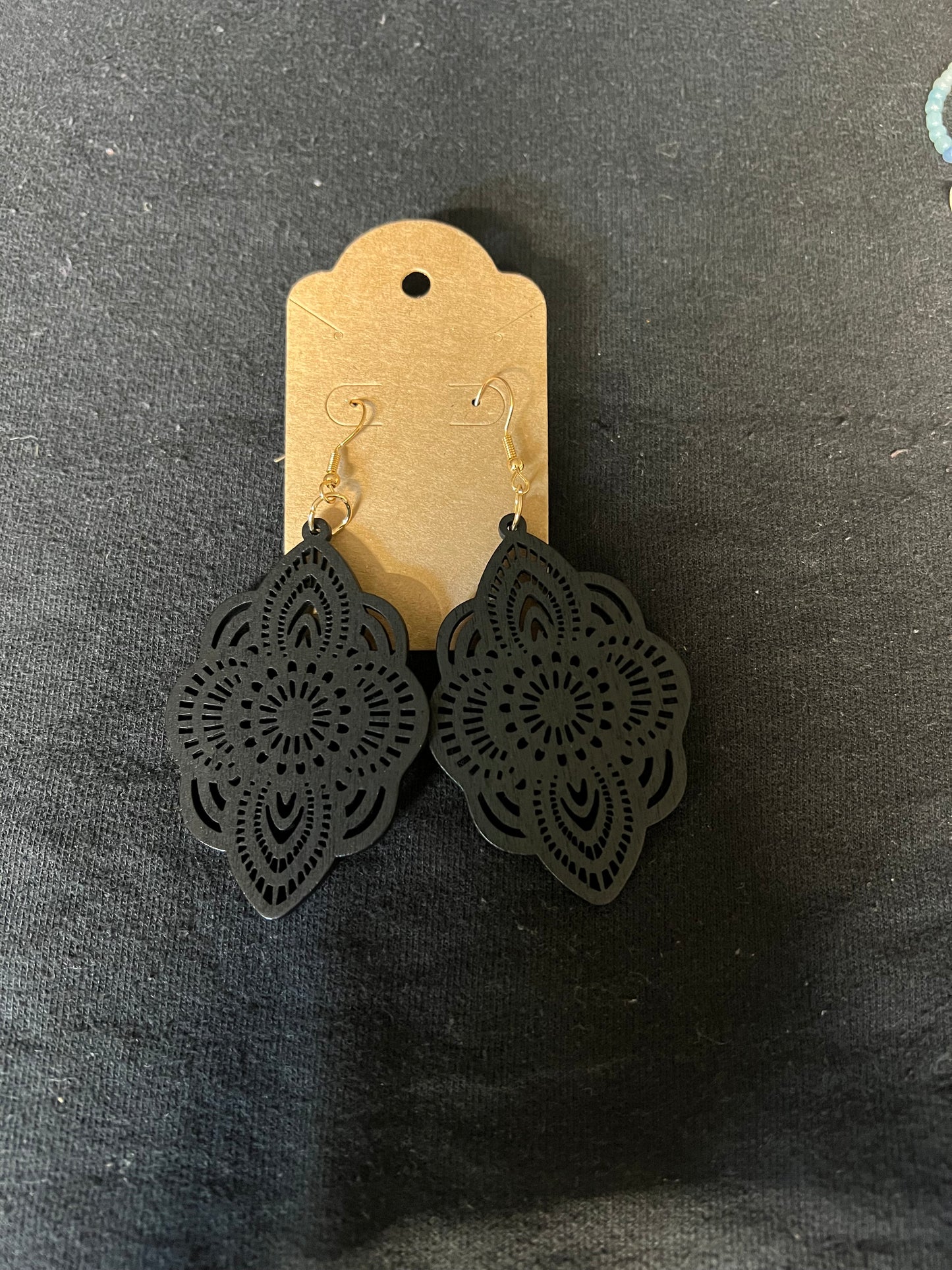 Boho Chic Gorgeous Black Floral Dangly Earrings
