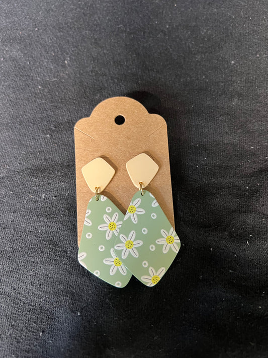 Green Flower Dangle Earrings