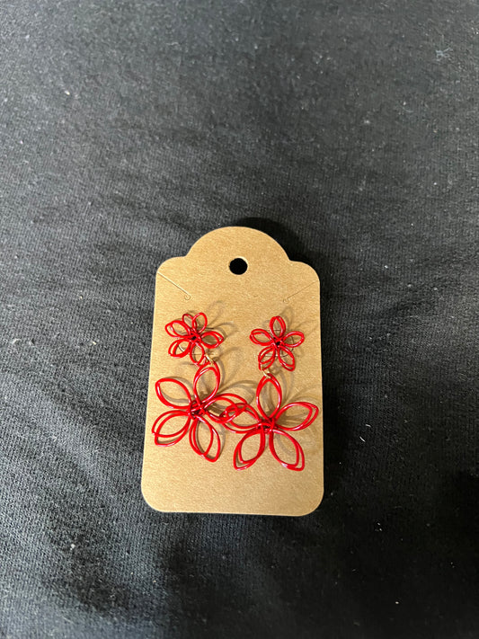 Red Flower Dangle Earrings